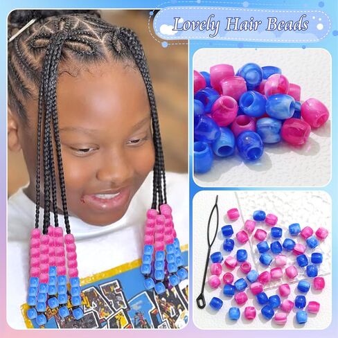 48PCS Hair Beads for Braids Pink Purple Dreadlock Bead Loc Jewelry Accessories Mixed Color Acrylic Pony Bead Hair Decorations Accessories for Women in Kuwait