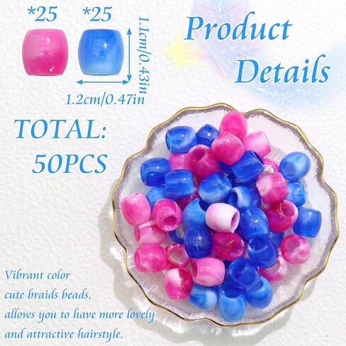 48PCS Hair Beads for Braids Pink Purple Dreadlock Bead Loc Jewelry Accessories Mixed Color Acrylic Pony Bead Hair Decorations Accessories for Women in Kuwait