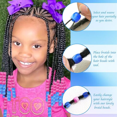 48PCS Hair Beads for Braids Pink Purple Dreadlock Bead Loc Jewelry Accessories Mixed Color Acrylic Pony Bead Hair Decorations Accessories for Women in Kuwait