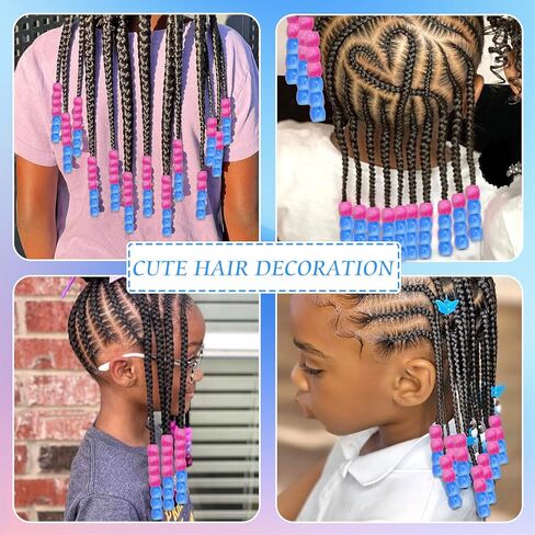 48PCS Hair Beads for Braids Pink Purple Dreadlock Bead Loc Jewelry Accessories Mixed Color Acrylic Pony Bead Hair Decorations Accessories for Women in Kuwait