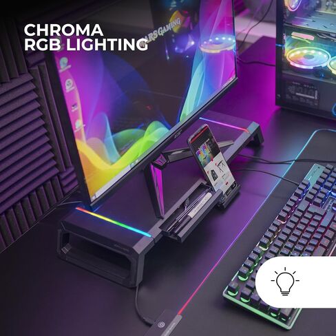 MGS-ONE Black, Chroma RGB Monitor Stand, Adjustable Size, Smartphone and Tablet Stand, Front USB 2.0 in Kuwait