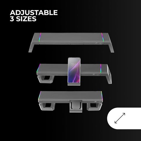 MGS-ONE Black, Chroma RGB Monitor Stand, Adjustable Size, Smartphone and Tablet Stand, Front USB 2.0 in Kuwait