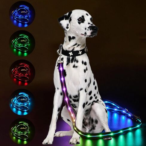 LWBMG Led Dog Leash 9 Lighting Modes Light Up Pet Lead Rechargeable 6ft Lighted Pet Leashes for Night Walking Safety Glow in Dark, Silicone Dog Leashes for Small Medium Large Dogs Walking at Night in Kuwait