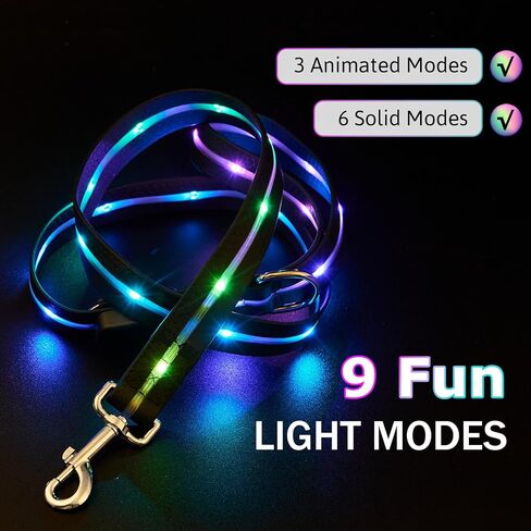 LWBMG Led Dog Leash 9 Lighting Modes Light Up Pet Lead Rechargeable 6ft Lighted Pet Leashes for Night Walking Safety Glow in Dark, Silicone Dog Leashes for Small Medium Large Dogs Walking at Night in Kuwait