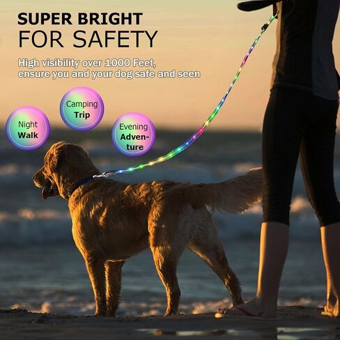 LWBMG Led Dog Leash 9 Lighting Modes Light Up Pet Lead Rechargeable 6ft Lighted Pet Leashes for Night Walking Safety Glow in Dark, Silicone Dog Leashes for Small Medium Large Dogs Walking at Night in Kuwait