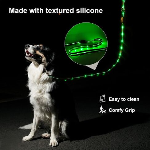 LWBMG Led Dog Leash 9 Lighting Modes Light Up Pet Lead Rechargeable 6ft Lighted Pet Leashes for Night Walking Safety Glow in Dark, Silicone Dog Leashes for Small Medium Large Dogs Walking at Night in Kuwait