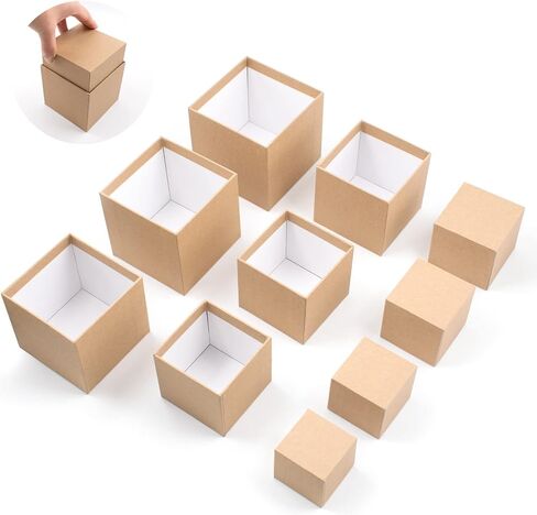 Nesting Gift Boxes Set Prank Gift Boxes Gift Wrap Boxes Surprise Box Small Square Kraft Paper Box Inside Box Gift Set for Christmas Halloween Birthday 10 Cartons No Lids (1.7-3.5 Inch), Brown in Saudi Arabia