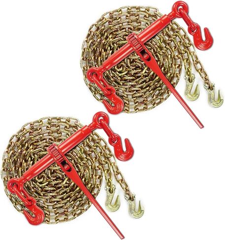 5/16''-3/8'' Ratchet Load Binder and 5/16''x20ft Chains, Chain Binder with 5,400 Lbs. Safe Working Load, 5/16'' Tow Chain with 2 G70 Grab Hooks, for Tie Down Truck, Flatbed Trailers(2 Set) in Saudi Arabia