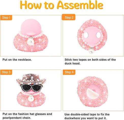 wonuu Pink Diamond Rubber Duck Car Ornaments Dashboard Decorations for Cool car Accessories with Pink Spots White in Kuwait