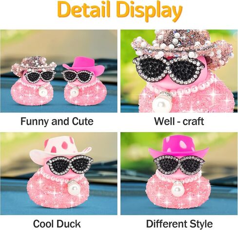 wonuu Pink Diamond Rubber Duck Car Ornaments Dashboard Decorations for Cool car Accessories with Pink Spots White in Kuwait