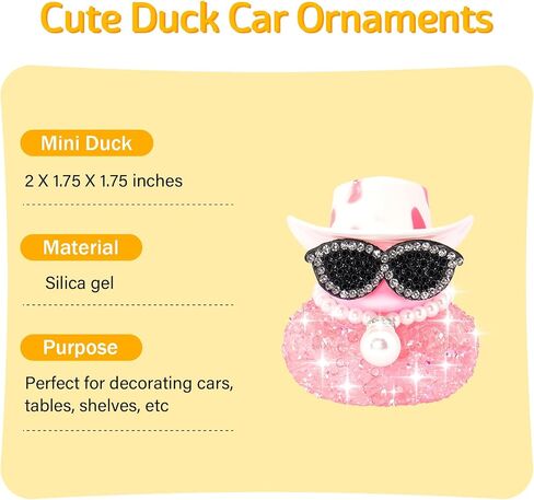 wonuu Pink Diamond Rubber Duck Car Ornaments Dashboard Decorations for Cool car Accessories with Pink Spots White in Kuwait