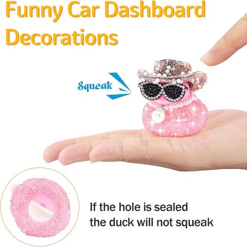 wonuu Pink Diamond Rubber Duck Car Ornaments Dashboard Decorations for Cool car Accessories with Pink Spots White in Kuwait