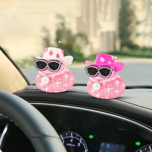wonuu Pink Diamond Rubber Duck Car Ornaments Dashboard Decorations for Cool car Accessories with Pink Spots White in Kuwait