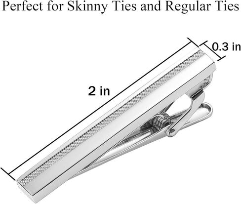 Tie Clip for Men Silver, 2 Inch Tie Bar Tie Pins and Clips for Skinny Tie, Unique Men Tie Clip Tie Clasp Silver Suitable for Father's Day Gift, Wedding Anniversary, Business Professional in Saudi Arabia