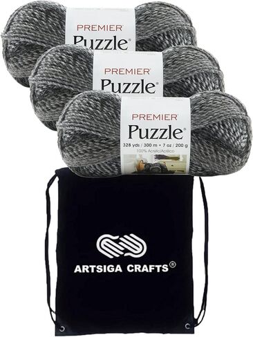Premier Yarns Puzzle Sudoku 1050-01 (3-Skeins - Same Dye Lot) Chunky Bulky #5 100% Acrylic Yarn for Crocheting and Knitting with Project Bag in Saudi Arabia