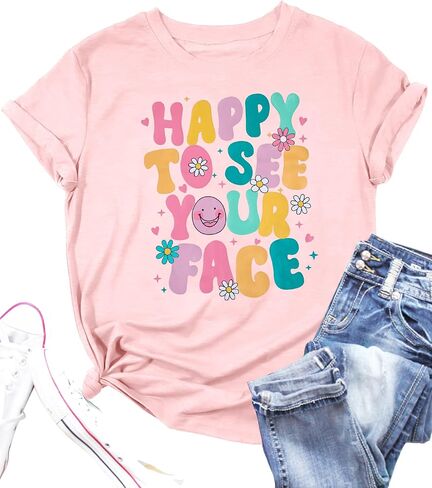 Happy to See Your Face Shirt Teacher Shirts Women Back to School Shirt First Day of School Teacher Life Short Sleeve Tee Tops in Kuwait