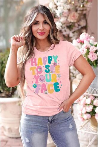 Happy to See Your Face Shirt Teacher Shirts Women Back to School Shirt First Day of School Teacher Life Short Sleeve Tee Tops in Kuwait