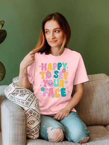 Happy to See Your Face Shirt Teacher Shirts Women Back to School Shirt First Day of School Teacher Life Short Sleeve Tee Tops in Kuwait