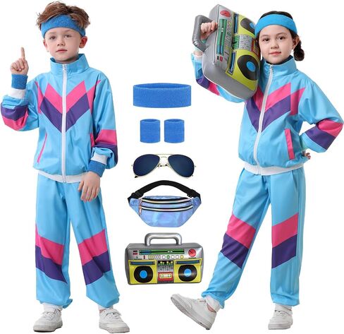 Ezuwail Kids 80s 90s Tracksuit Autfit for Boys Girls 6pcs Usisex Retro Windroing Toddler Workout Costume Hop Dance Costume in Kuwait