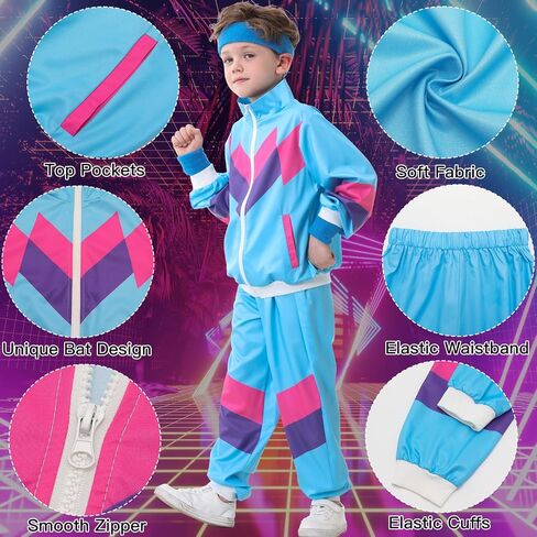 Ezuwail Kids 80s 90s Tracksuit Autfit for Boys Girls 6pcs Usisex Retro Windroing Toddler Workout Costume Hop Dance Costume in Kuwait