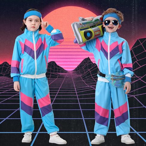 Ezuwail Kids 80s 90s Tracksuit Autfit for Boys Girls 6pcs Usisex Retro Windroing Toddler Workout Costume Hop Dance Costume in Kuwait