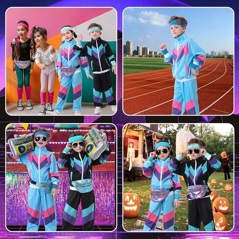 Ezuwail Kids 80s 90s Tracksuit Autfit for Boys Girls 6pcs Usisex Retro Windroing Toddler Workout Costume Hop Dance Costume in Kuwait