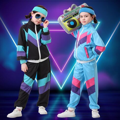 Ezuwail Kids 80s 90s Tracksuit Autfit for Boys Girls 6pcs Usisex Retro Windroing Toddler Workout Costume Hop Dance Costume in Kuwait