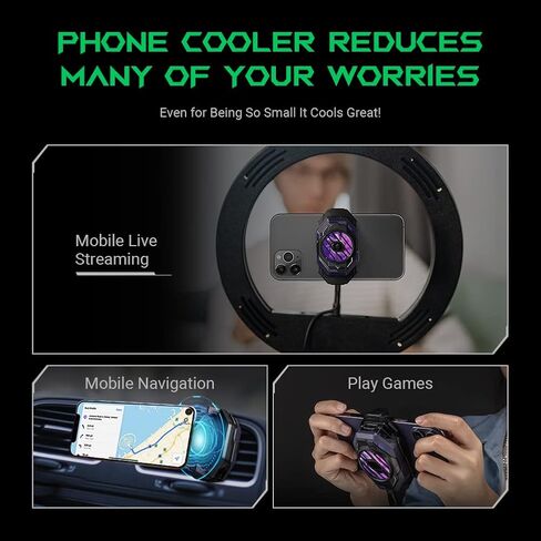 مبرد الهاتف، مروحة تبريد الهاتف Black Shark FunCooler 4 Pro RGB Ligh، التطبيق، أوضاع تبريد ذكية للألعاب ودفق الفيديو وقيادة السيارة مشعاع الهاتف المحمول 27 وات لهواتف iPhone وAndroid مقاس 2.59-3.46 بوصة in Kuwait
