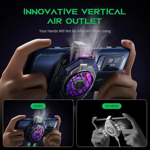 مبرد الهاتف، مروحة تبريد الهاتف Black Shark FunCooler 4 Pro RGB Ligh، التطبيق، أوضاع تبريد ذكية للألعاب ودفق الفيديو وقيادة السيارة مشعاع الهاتف المحمول 27 وات لهواتف iPhone وAndroid مقاس 2.59-3.46 بوصة in Kuwait