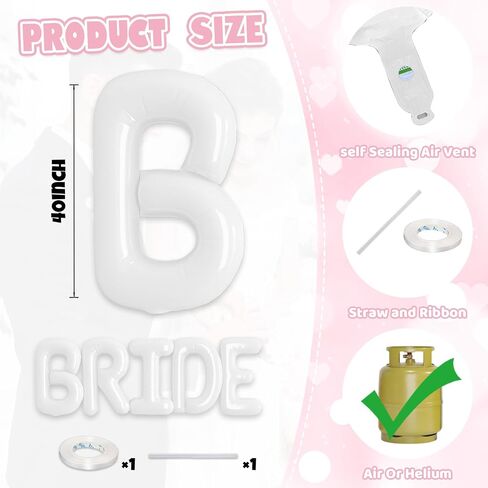 40 inch BRIDE Balloons Bachelorette, White Bride Balloons for Bachelorette Party Decorations, Giant Wedding Foil Balloon Letter Banner for Wedding Engagement Bride To Be Party in Saudi Arabia