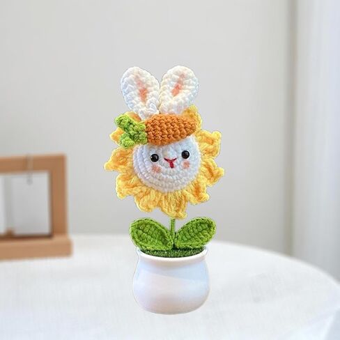 Crochet Flowers,Knitted Flowers,Crocheted Flowers,Hand Crocheted Little Dragon/Little Rabbit,Mini Potted Knitted Ornament,Used for Home Office Desktops,Car Decorations in Saudi Arabia
