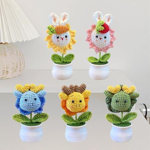 Crochet Flowers,Knitted Flowers,Crocheted Flowers,Hand Crocheted Little Dragon/Little Rabbit,Mini Potted Knitted Ornament,Used for Home Office Desktops,Car Decorations in Saudi Arabia
