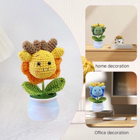 Crochet Flowers,Knitted Flowers,Crocheted Flowers,Hand Crocheted Little Dragon/Little Rabbit,Mini Potted Knitted Ornament,Used for Home Office Desktops,Car Decorations in Saudi Arabia