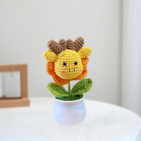 Crochet Flowers,Knitted Flowers,Crocheted Flowers,Hand Crocheted Little Dragon/Little Rabbit,Mini Potted Knitted Ornament,Used for Home Office Desktops,Car Decorations in Saudi Arabia