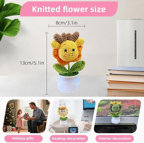 Crochet Flowers,Knitted Flowers,Crocheted Flowers,Hand Crocheted Little Dragon/Little Rabbit,Mini Potted Knitted Ornament,Used for Home Office Desktops,Car Decorations in Saudi Arabia