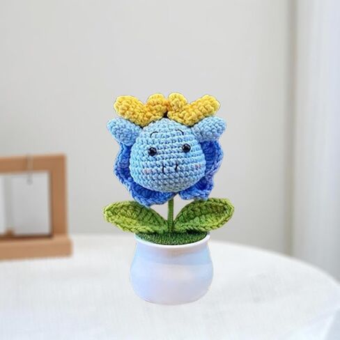 Crochet Flowers,Knitted Flowers,Crocheted Flowers,Hand Crocheted Little Dragon/Little Rabbit,Mini Potted Knitted Ornament,Used for Home Office Desktops,Car Decorations in Saudi Arabia