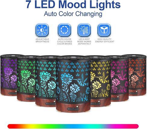 Essential Oil Diffuser- Metal Cool Mist Humidifier-Aromatherapy Diffuser with7 Colors Light, and Auto-Off - for Home and Office（Hummingbird）…… in Saudi Arabia