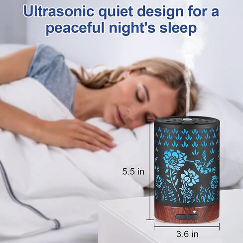 Essential Oil Diffuser- Metal Cool Mist Humidifier-Aromatherapy Diffuser with7 Colors Light, and Auto-Off - for Home and Office（Hummingbird）…… in Saudi Arabia