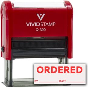 Ordered by Date Self Inking Rubber Stamp (Red Ink) - Medium