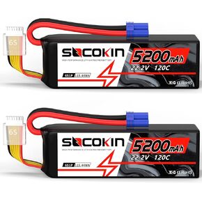 6S Lipo Battery 22.2V 120C 5200mAh RC Battery Soft Case with EC5 Connector Plug for RC Car Airplane Quadcopter Helicopter Truck Boat Hobby (2 Packs)