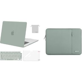MOSISO Compatible with MacBook Air 15 inch Case 2023 2024 A2941 M2 Chip, Plastic Hard Shell&Vertical Sleeve with Pocket&Keyboard Cover&Screen Protector&Storage Bag, Antique Green