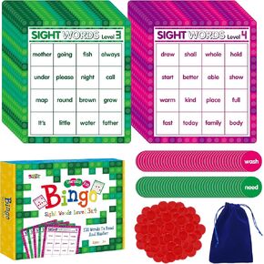 Family Bingo Game, Alphabet Animal Sight Word and Number Bingo Board Game, Counting and Matching Skills Classic Educational Game for Kindergarten and Preschool Kids, Perfect for Home and Classroom