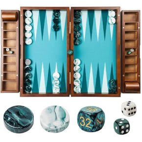 20 Inch Large Backgammon Sets for Adults, Green Backgammon Board, Solid Wood. Removable Accessory Tray, Premium 1.5 Inch Checkers & Dice Set, Backgammon Game Set Backgammon Table