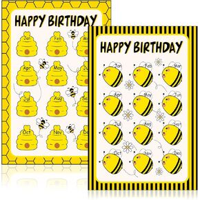 JarThenaAMCS 2Pcs Summer Birthday Chart Poster Cartoon Bee Honeycomb Birthday Chart Calendars for Bulletin Board Back to School Teaching Supplies Honey Chalkboard Wall Decor, 11 x 16.5 Inch