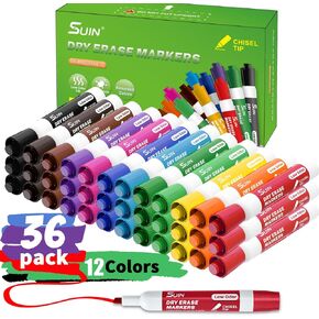 SUIN Dry-Erase-Markers, Chisel Tip - Whiteboard Markers, Low Odor Dry Erase Markers, Chisel Tip Markers, Whiteboard Marker, Assorted 12 Colors, 36 Count