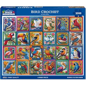 White Mountain Bird Crochet Puzzle 1000 Piece Summer Jigsaw Bird Puzzles for Adults and Grandparents