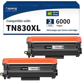 Compatible TN830XL Toner Replacement for Brother TN830XL TN830 to Use with HL-L2460DW HL-L2405W HL-L2400D HL-L2480DW DCP-L2640DW MFC-L2820DW MFC-L2900DW Printers (2 Black)