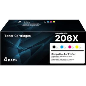 206X 206A Toner Cartridges 4 Pack with Chip Compatible for HP 206A W2110A W2110X 206X High Yield for Color MFP M283fdw M283cdw M283 Pro M255dw M255 Ink (Black Cyan Yellow Magenta)