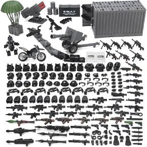 SWAT Team Military Accessories Kit 325 Pcs Weapons Pack Gear E.O.D Suit NVD Helmet Shipping Cargo Container Armory Army Building Bricks Block Toy for Police Soldiers Compatible with Major Brands