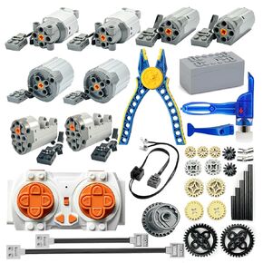 37-in-1 Motor Kit Compatible with Lego Technic Parts Gears, Power Function Motor Set Carbon Fiber Axles and Alloy Universal Joints, Rechargeable Battery Remote Control, Building Block Separator Tools